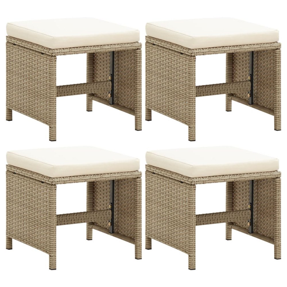 vidaXL Trädgårdspallar 4 st med dynor konstrotting beige
