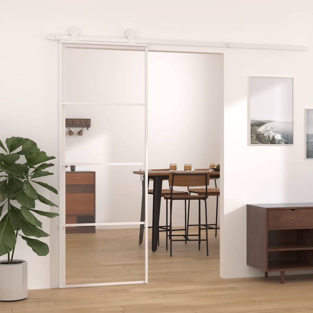 vidaXL Skjutdörr ESG-glas och aluminium 76x205 cm vit