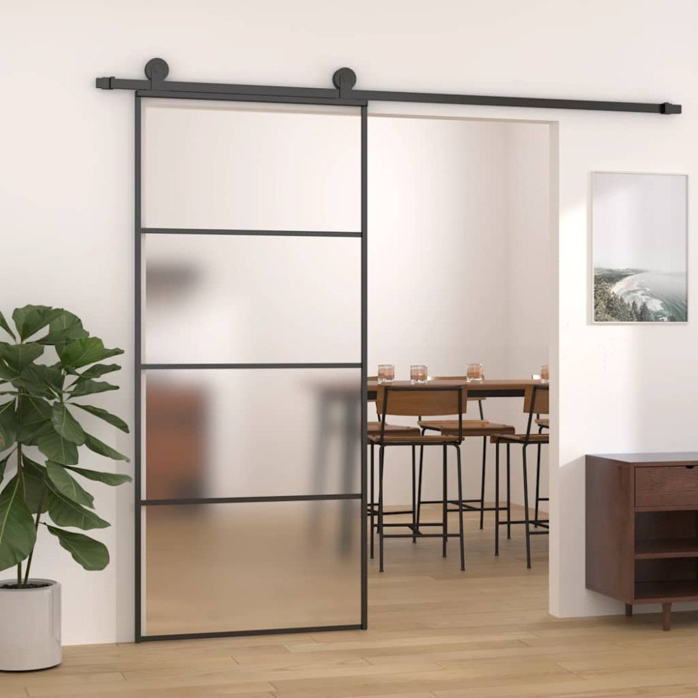 vidaXL Skjutdörr frostat ESG-glas och aluminium 90x205 cm svart