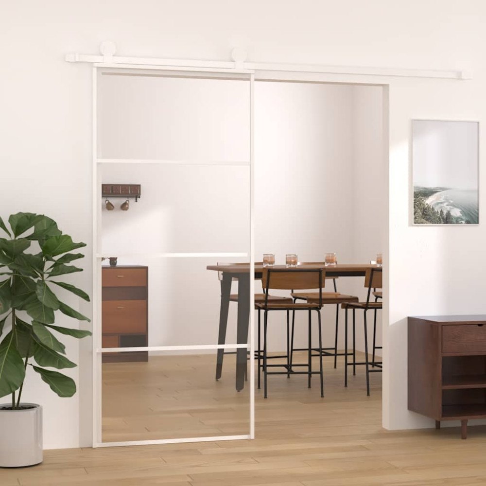 vidaXL Skjutdörr ESG-glas och aluminium 90x205 cm vit