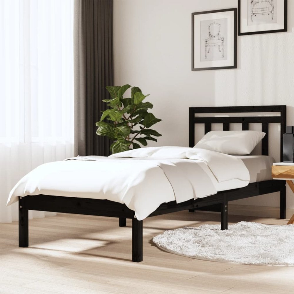 vidaXL Sängram massiv furu 75x190 cm svart