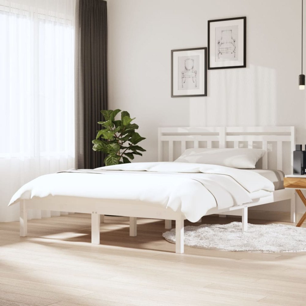 vidaXL Sängram vit massiv furu 140x190 cm