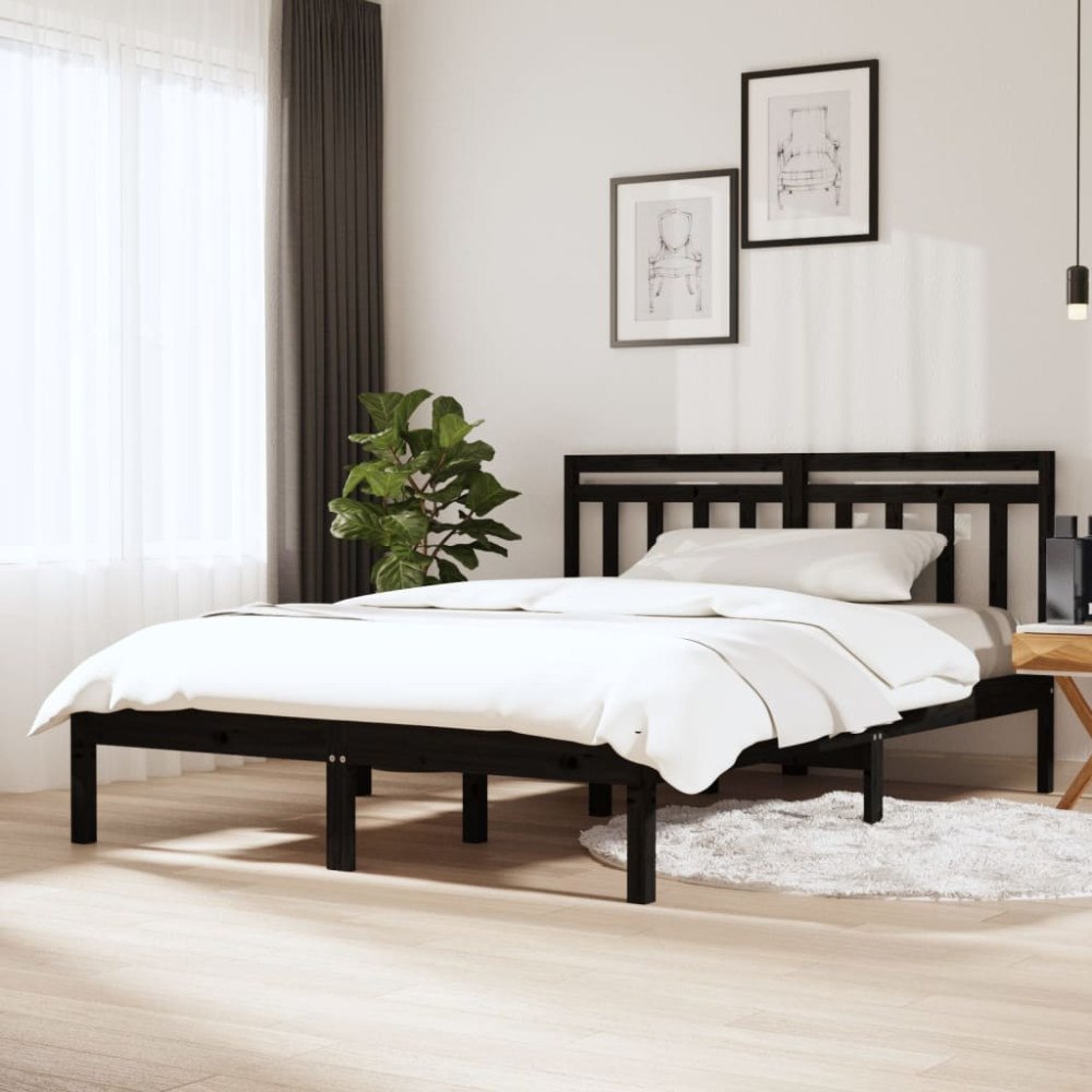 vidaXL Sängram svart massiv furu 140x190 cm