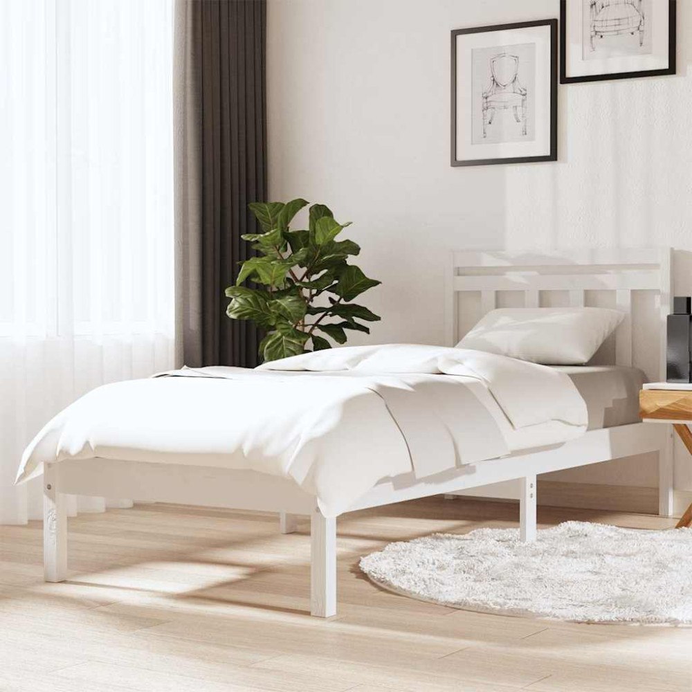 vidaXL Sängram vit massiv furu 100x200 cm