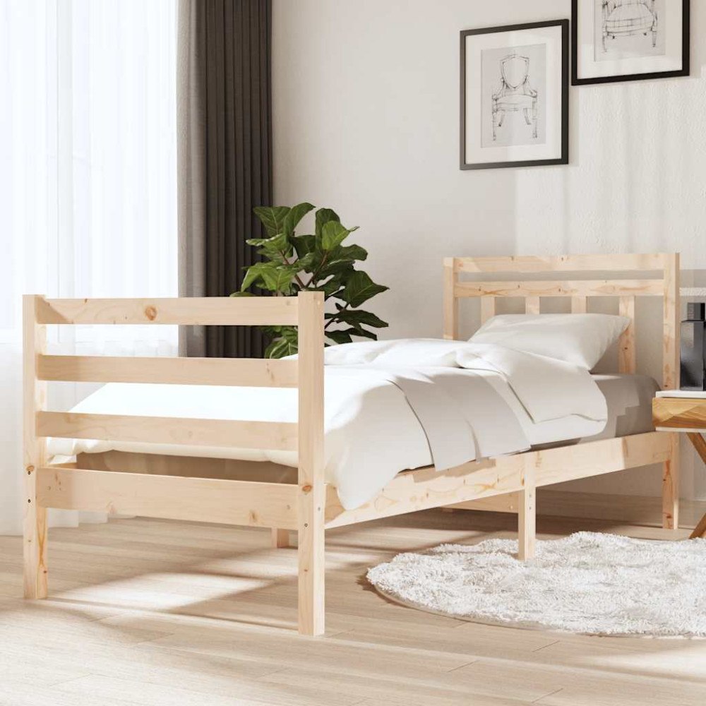 vidaXL Sängram massivt trä 75x190 cm