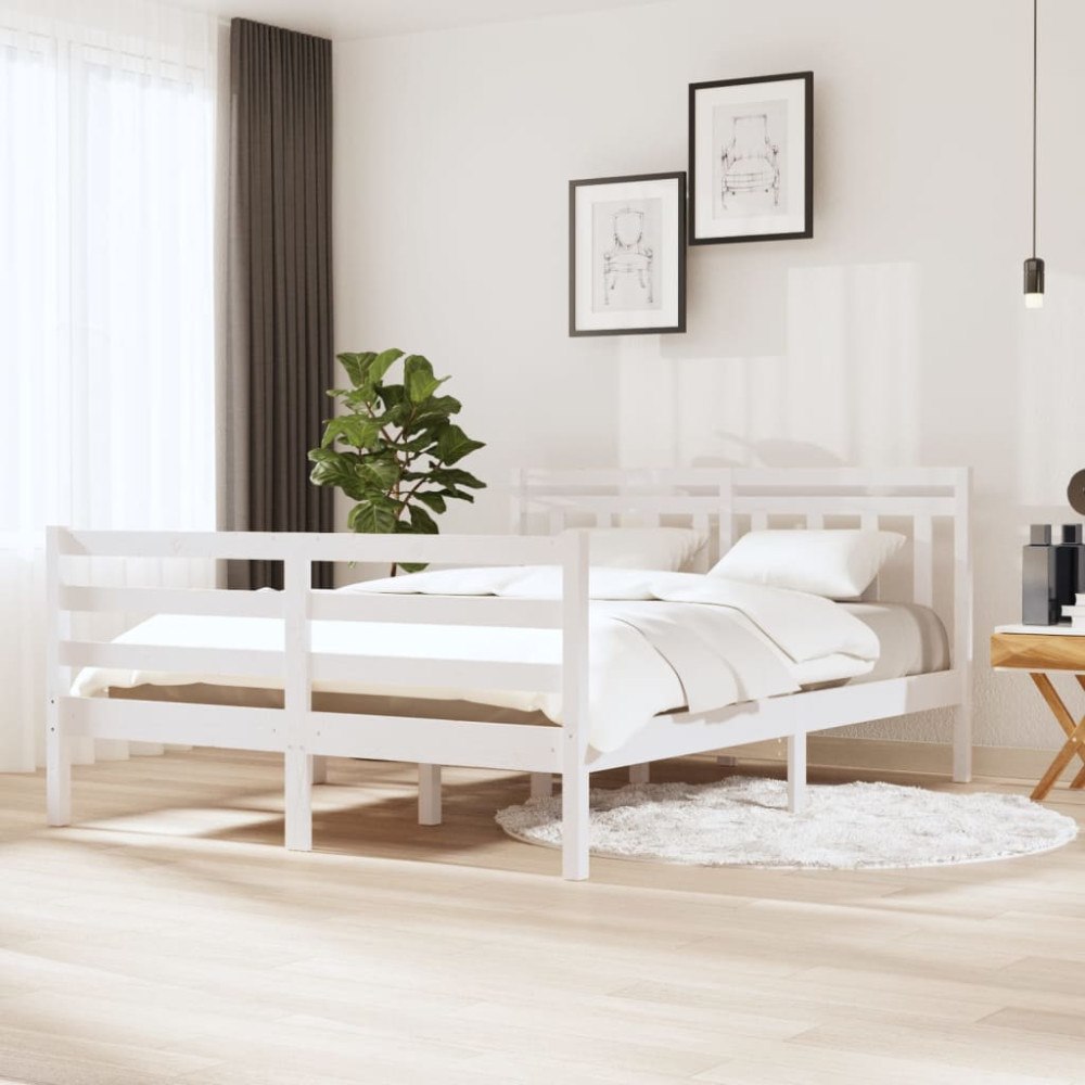 vidaXL Sängram vit massivt trä 140x190 cm