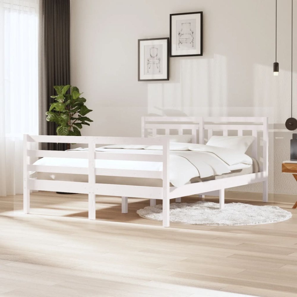 vidaXL Sängram vit massivt trä 140x200 cm
