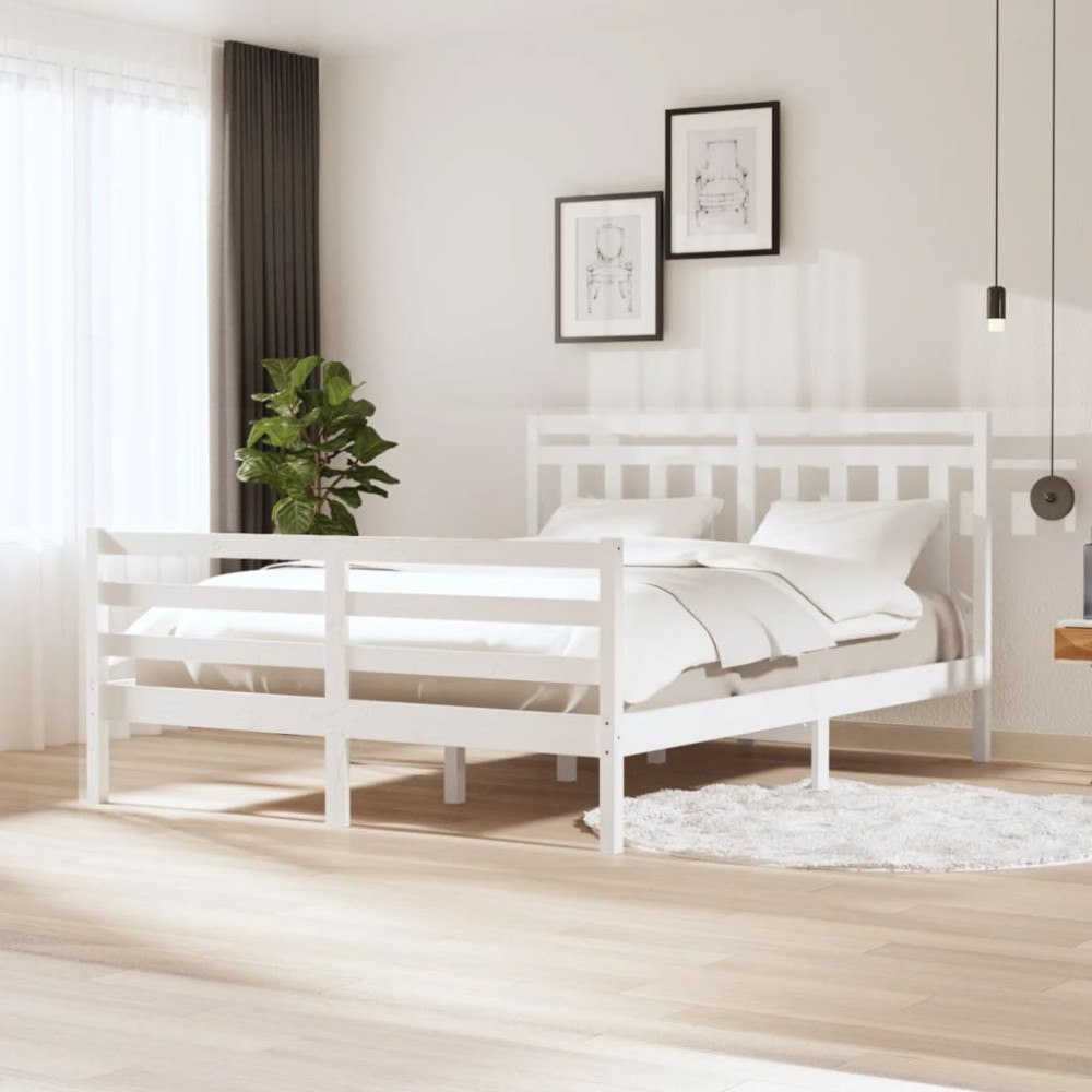 vidaXL Sängram massivt trä 150x200 cm vit