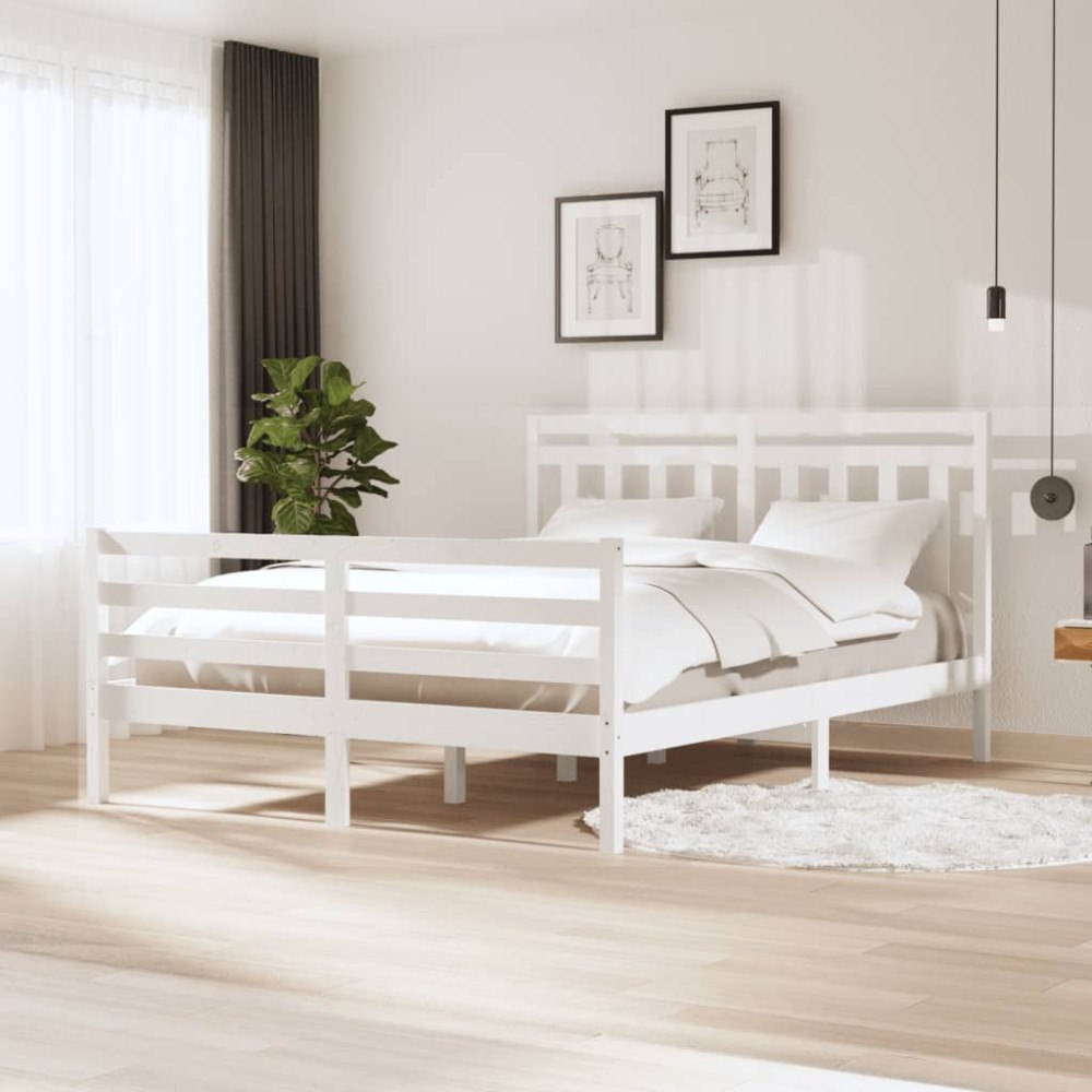 vidaXL Sängram vit massivt trä 160x200 cm