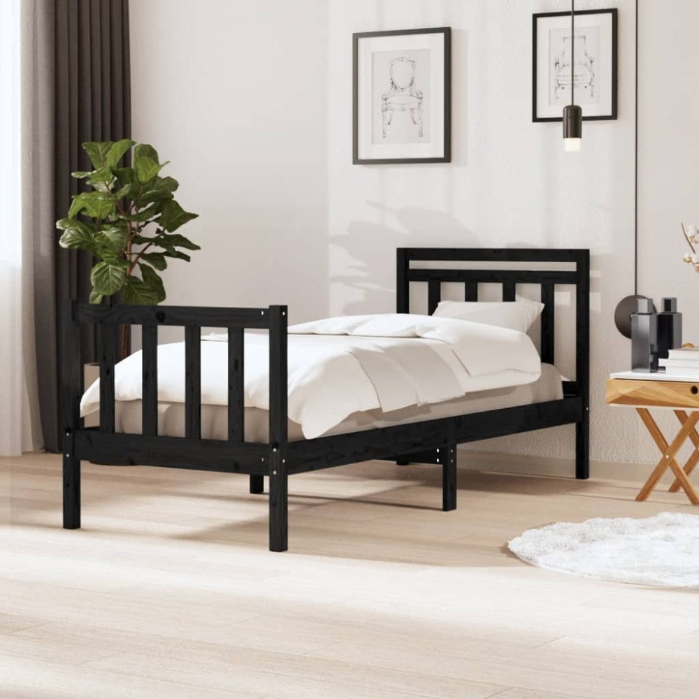 vidaXL Sängram massiv furu 75x190 cm svart