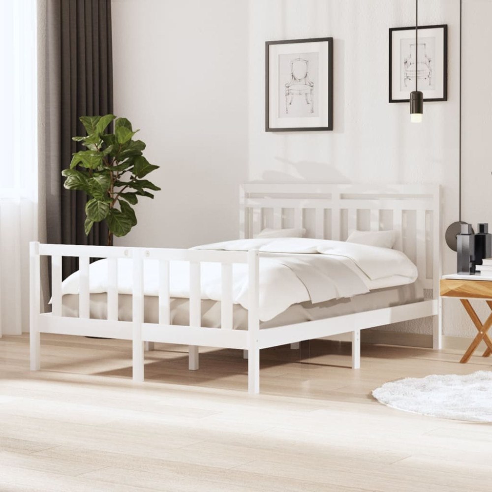 vidaXL Sängram vit massivt trä 140x190 cm