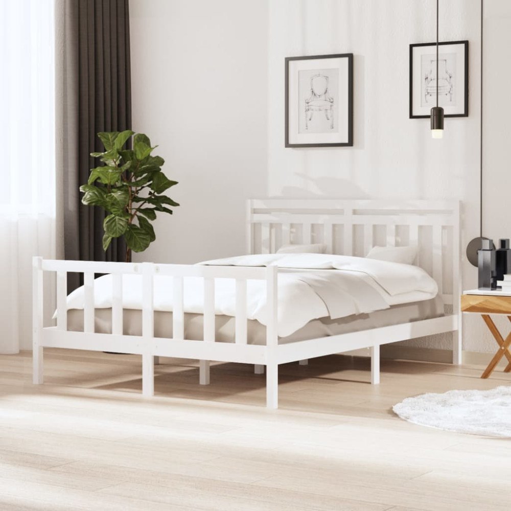 vidaXL Sängram massivt trä 150x200 cm vit