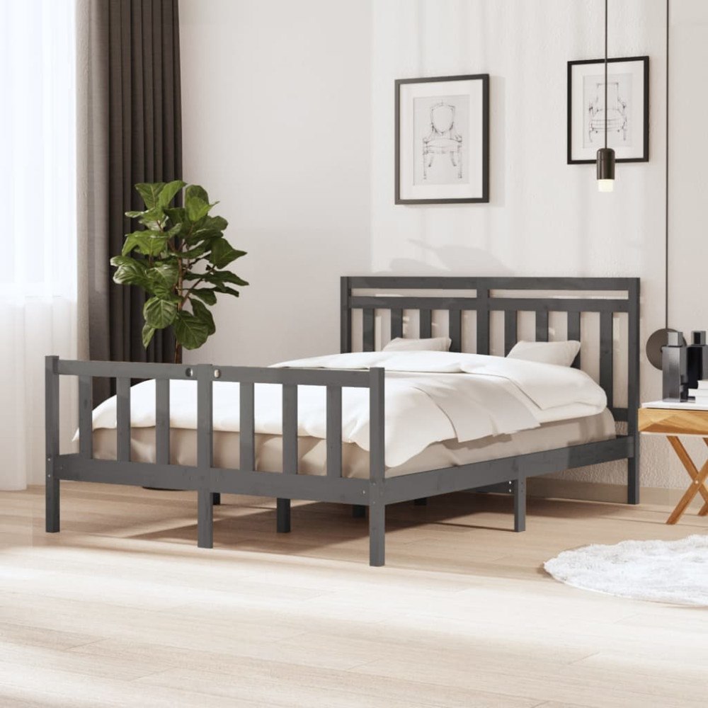 vidaXL Sängram massivt trä 150x200 cm grå