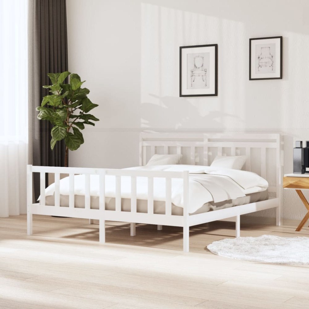 vidaXL Sängram vit massivt trä 160x200 cm