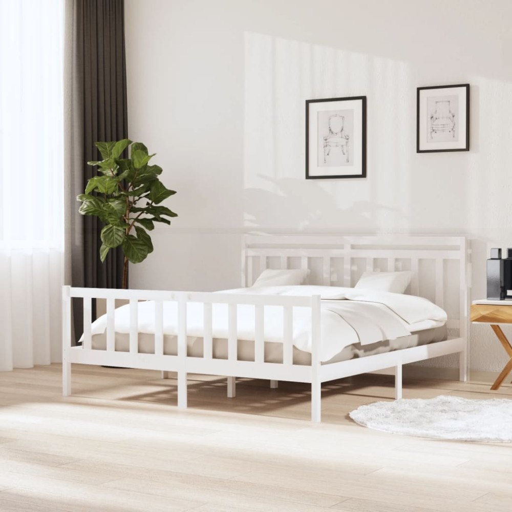 vidaXL Sängram massivt trä 180x200 cm vit