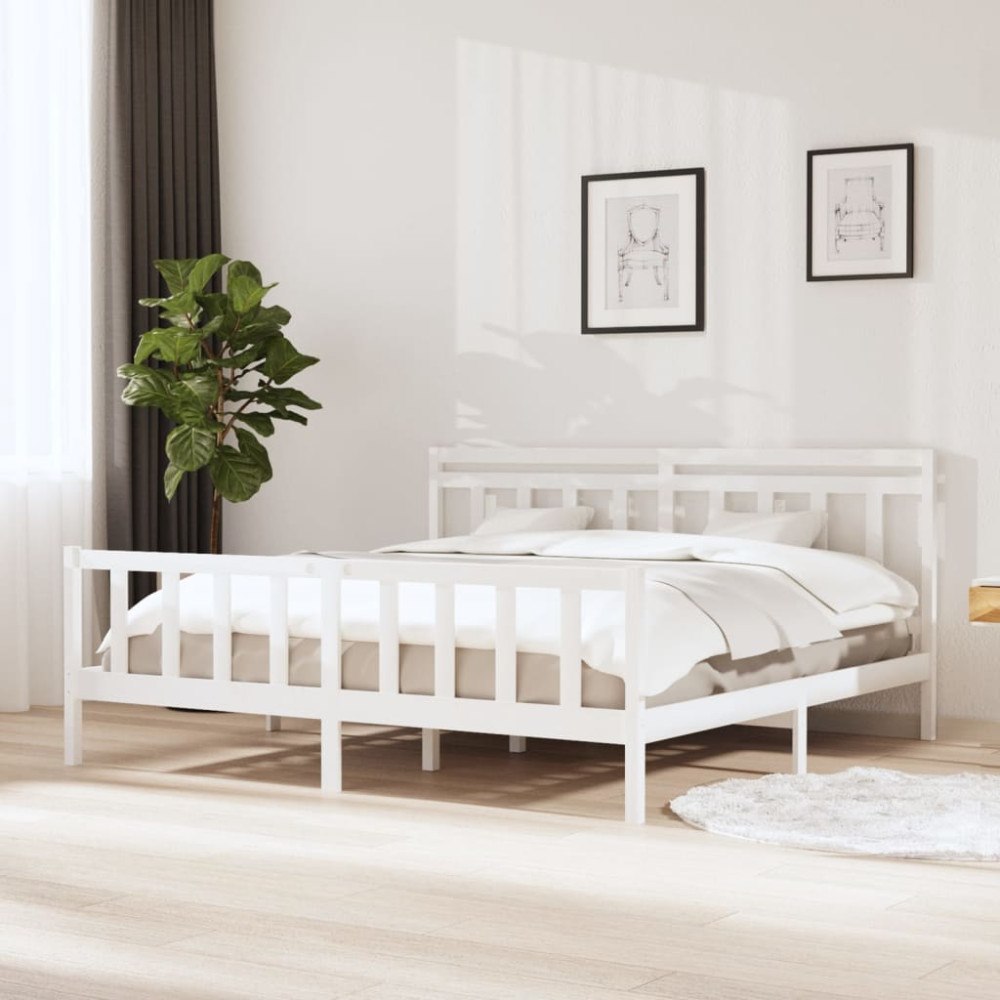 vidaXL Sängram vit massivt trä 200x200 cm