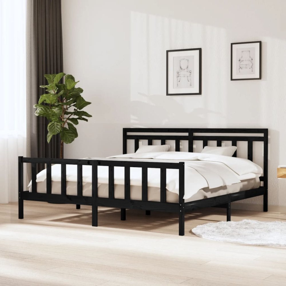 vidaXL Sängram svart massivt trä 200x200 cm