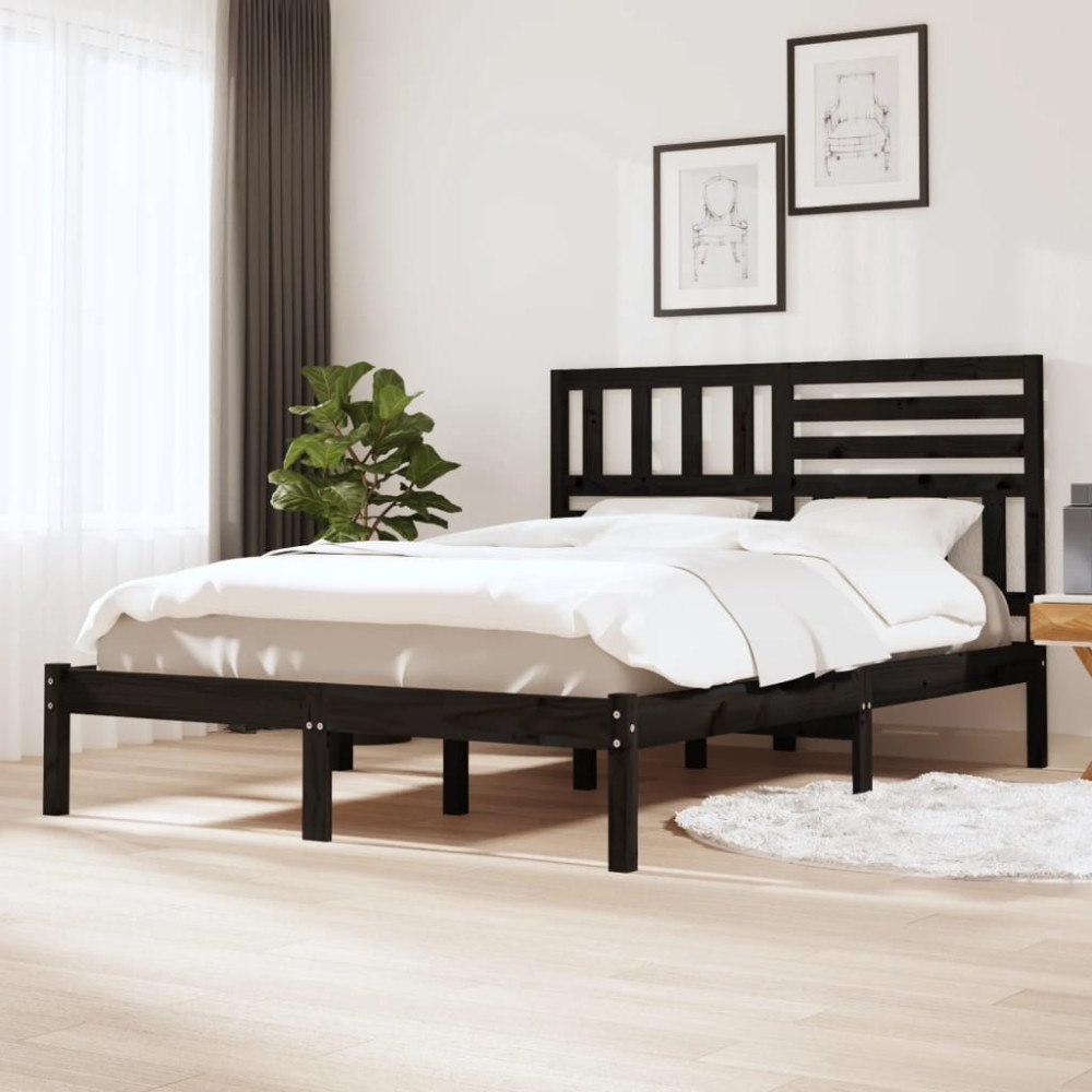 vidaXL Sängram svart massiv furu 140x190 cm