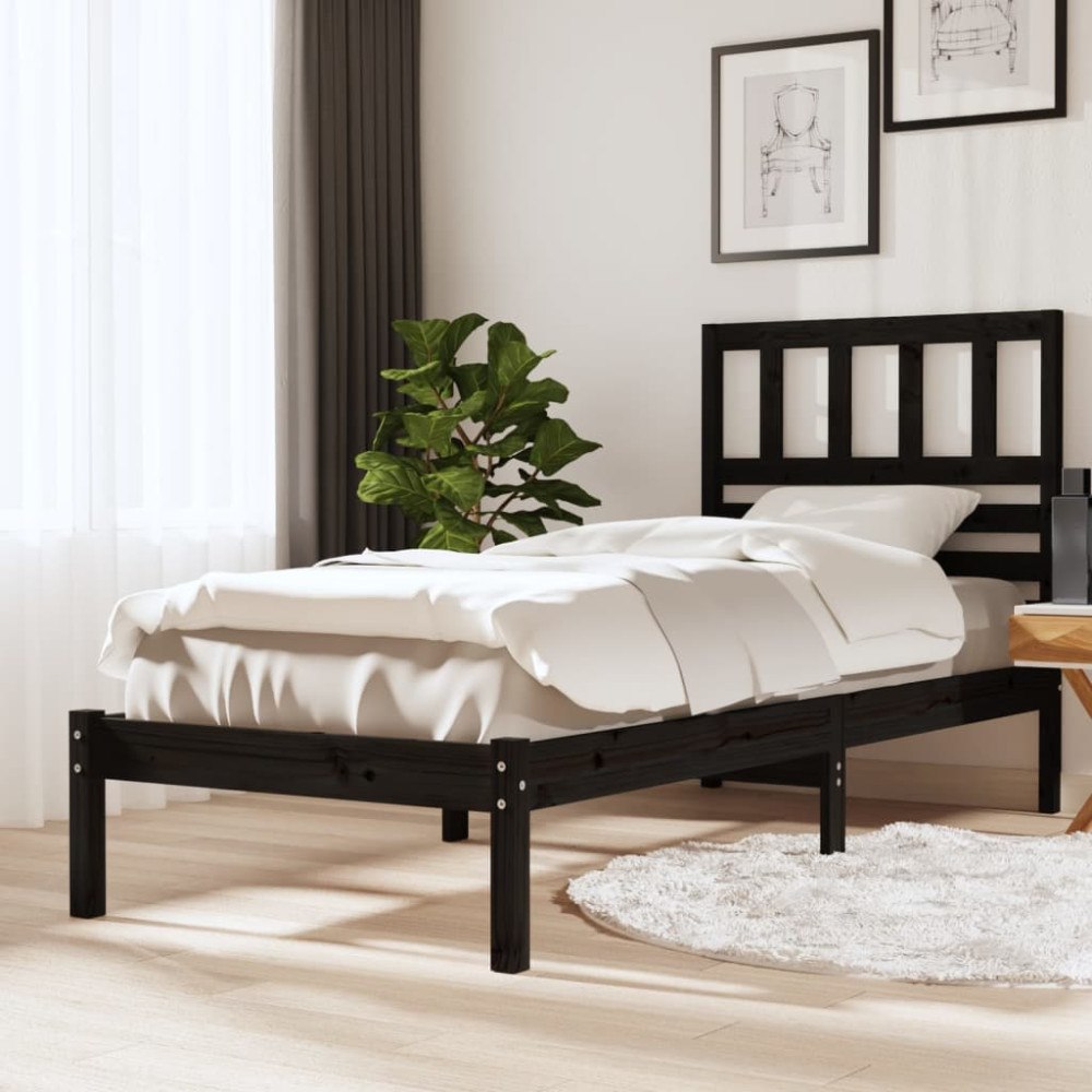 vidaXL Sängram svart massiv furu 100x200 cm enkelsäng