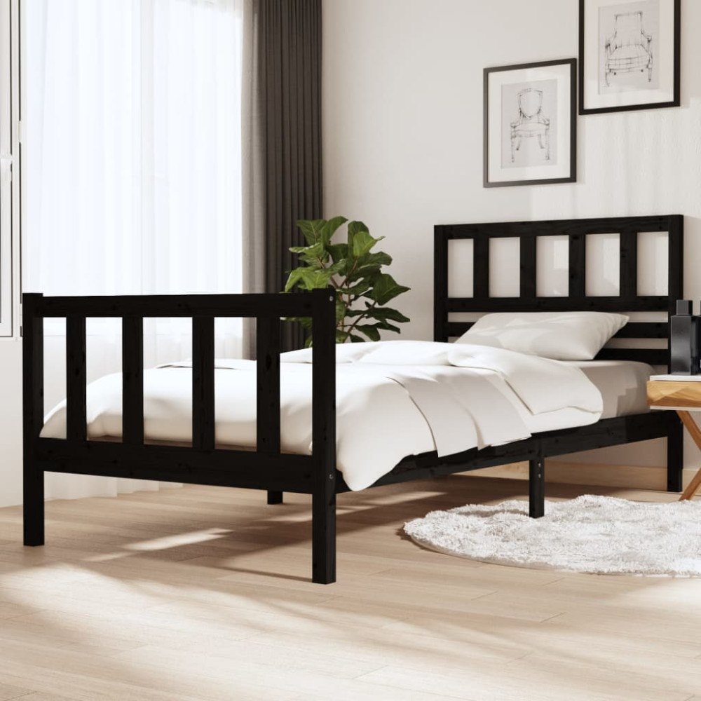 vidaXL Sängram svart massivt trä 100x200 cm