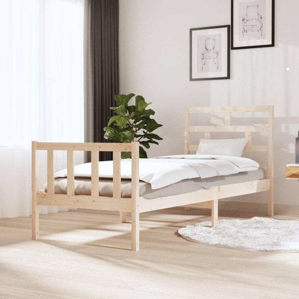 vidaXL Sängram massivt trä 75x190 cm