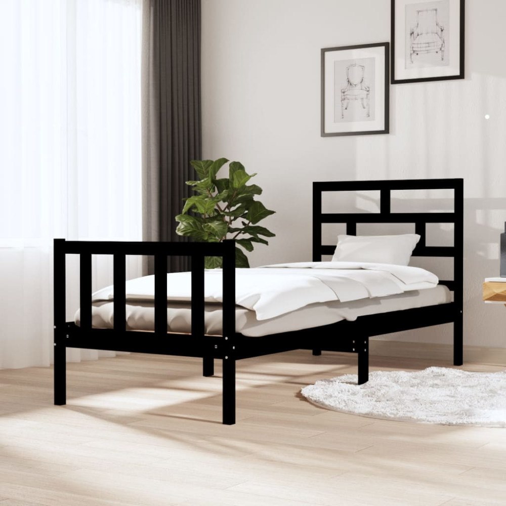 vidaXL Sängram svart massiv furu 75x190 cm