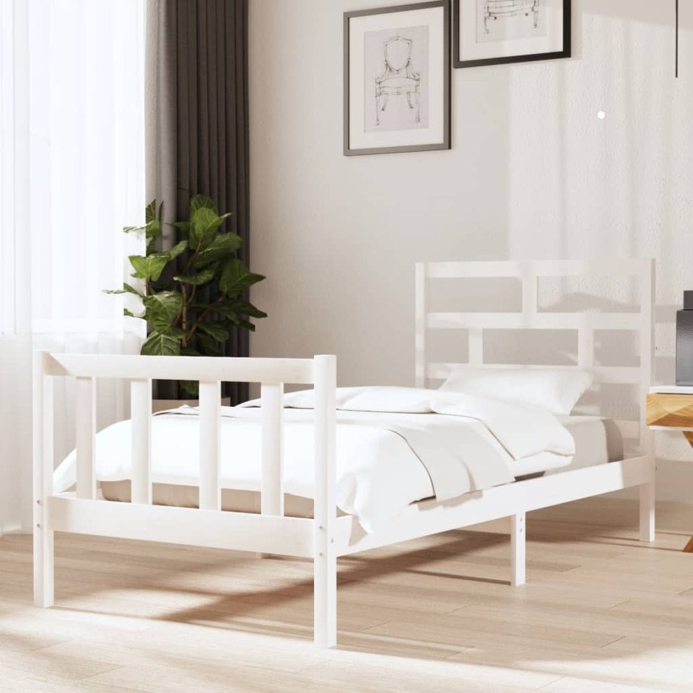 vidaXL Sängram vit massiv furu 90x200 cm