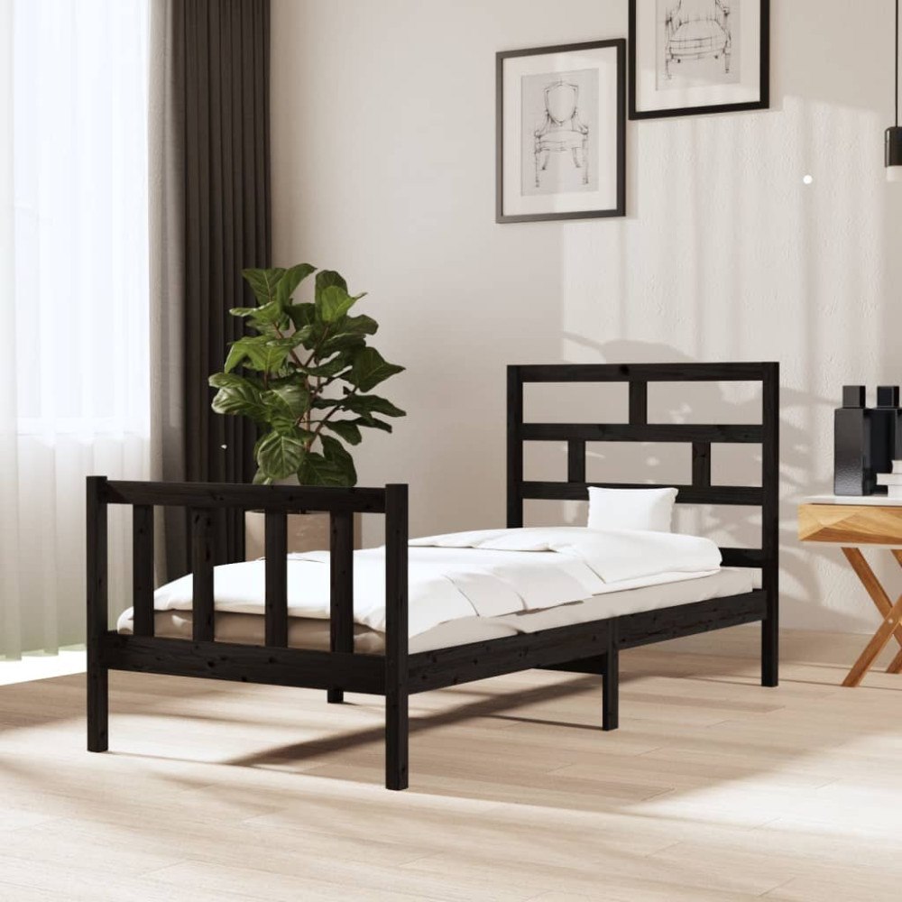 vidaXL Sängram svart massiv furu 100x200 cm enkelsäng