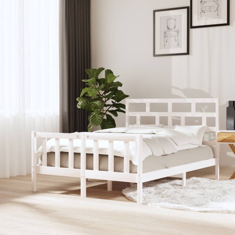 vidaXL Sängram vit massiv furu 120x200 cm enkelsäng