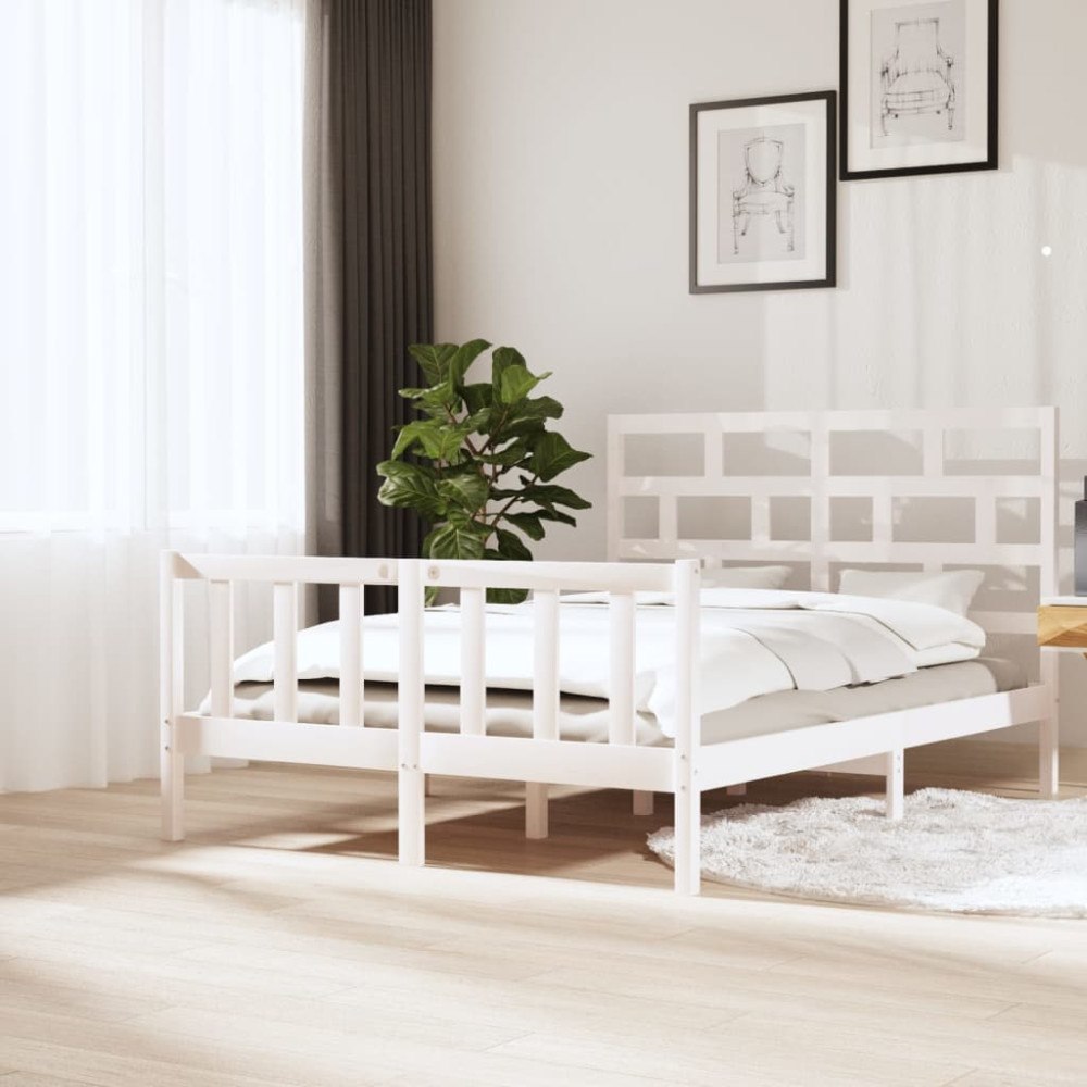 vidaXL Sängram vit massiv furu 150x200 cm