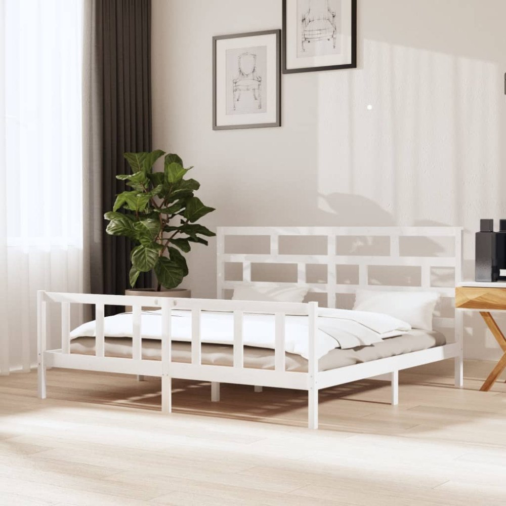 vidaXL Sängram vit massiv furu 200x200 cm