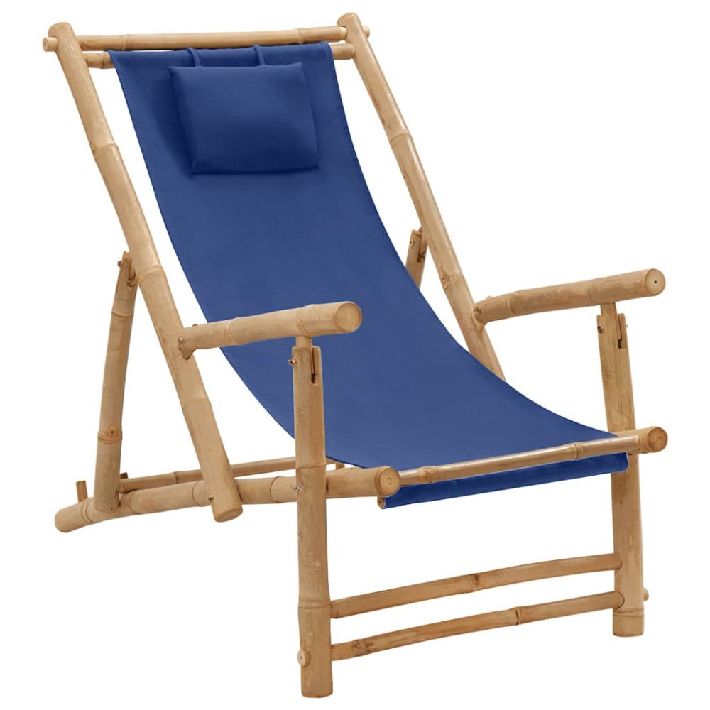 vidaXL Solstol bambu och kanvas marinblå