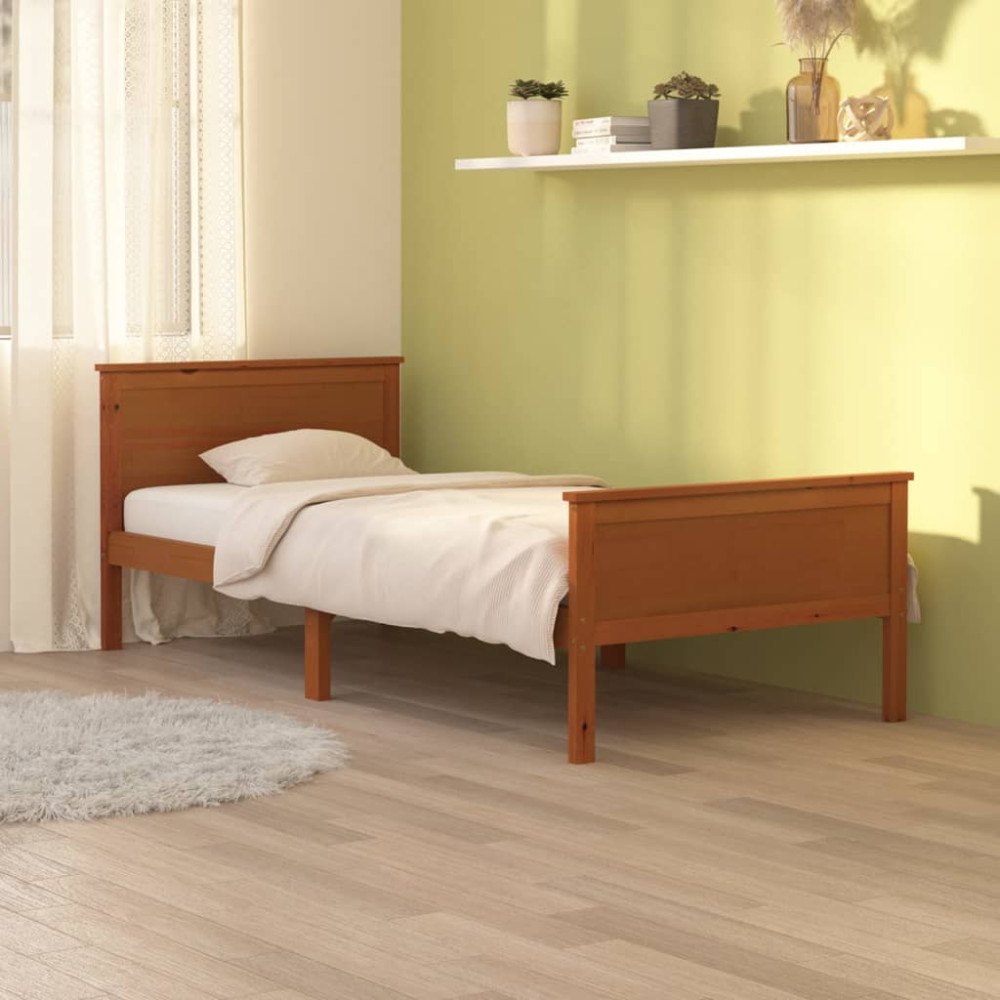 vidaXL Sängram honungsbrun massiv furu 90x200 cm