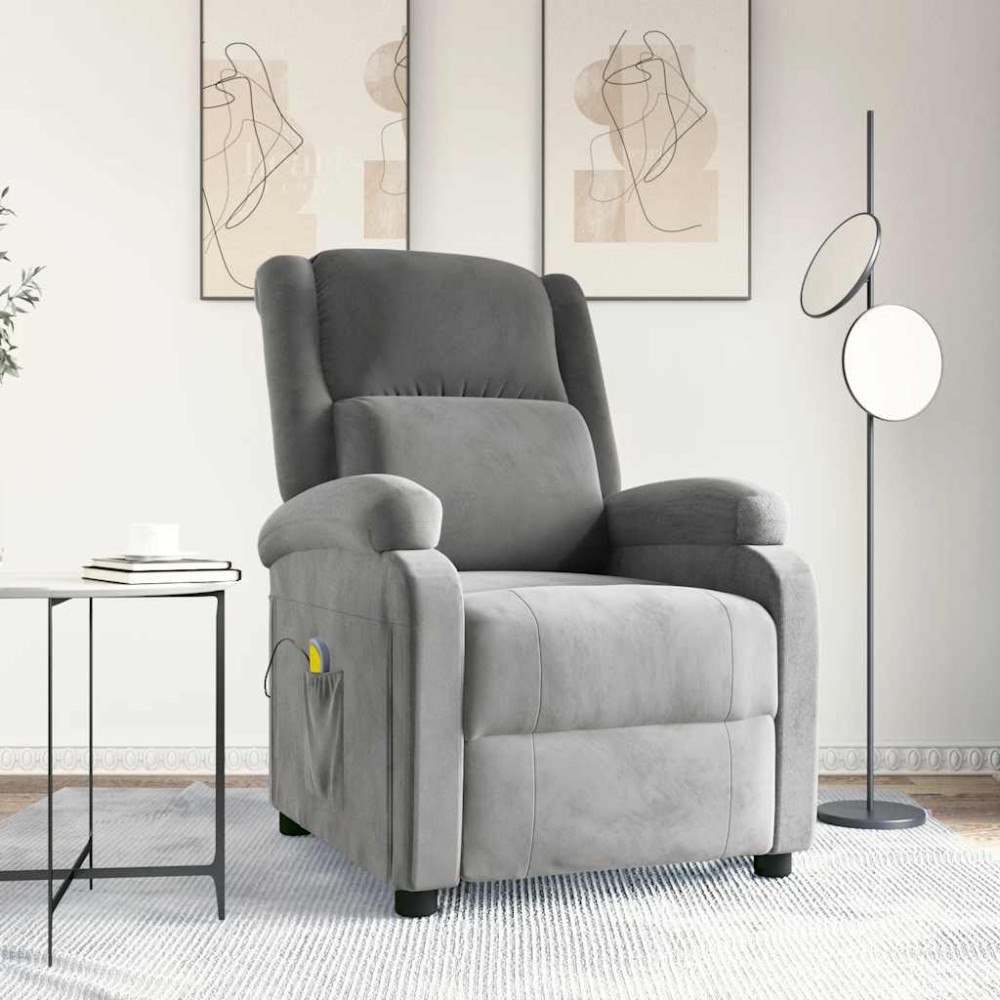 vidaXL Massagefåtölj ljusgrå sammet
