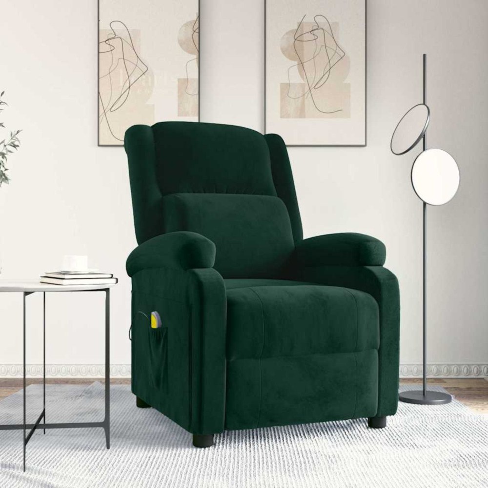 vidaXL Massagefåtölj mörkgrön sammet