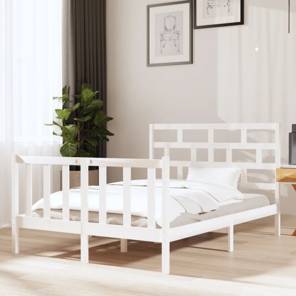 vidaXL Sängram vit massiv furu 140x190 cm
