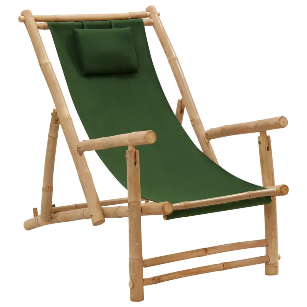 vidaXL Solstol bambu och kanvas grön
