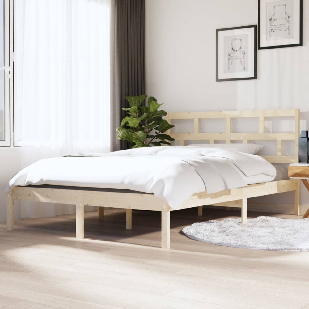 vidaXL Sängram massiv furu 135x190 cm