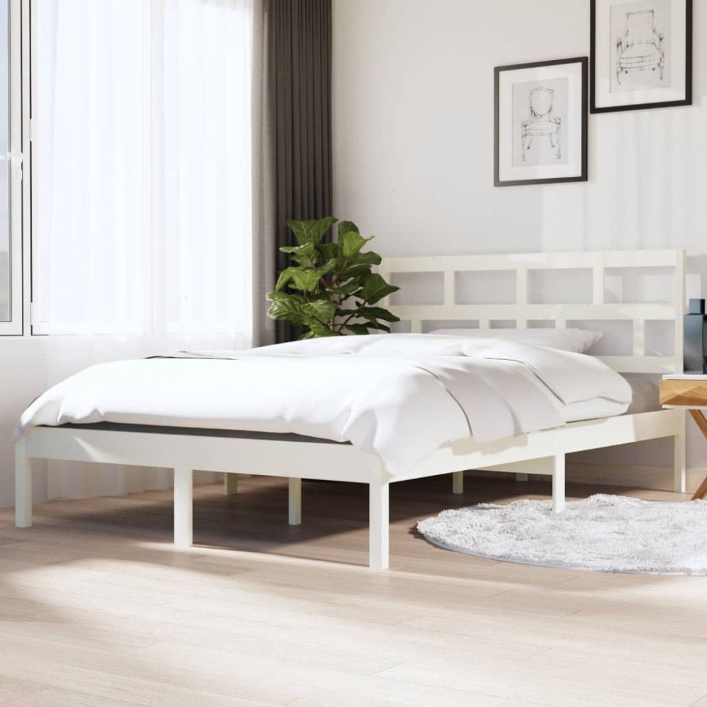vidaXL Sängram vit massiv furu 140x190 cm