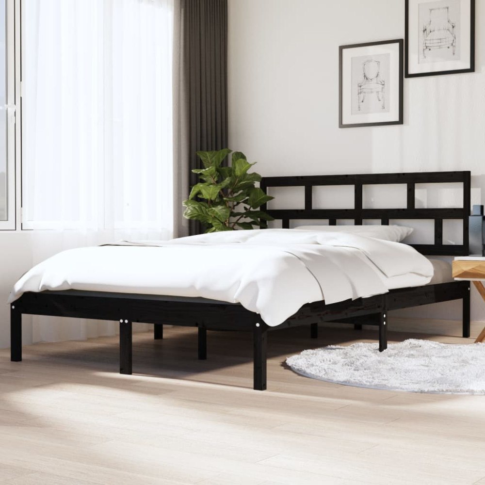 vidaXL Sängram svart massiv furu 140x190 cm