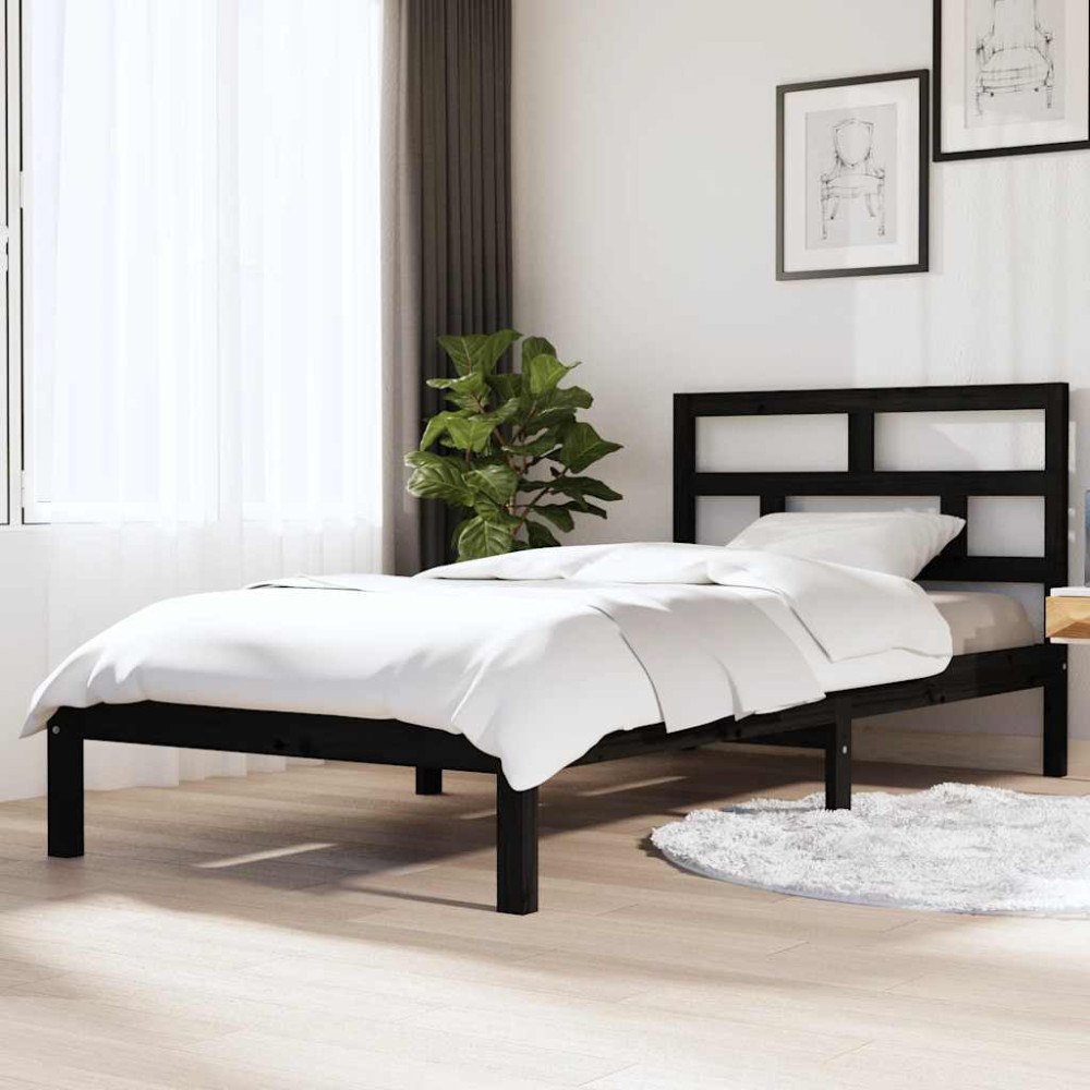 vidaXL Sängram svart massiv furu 100x200 cm
