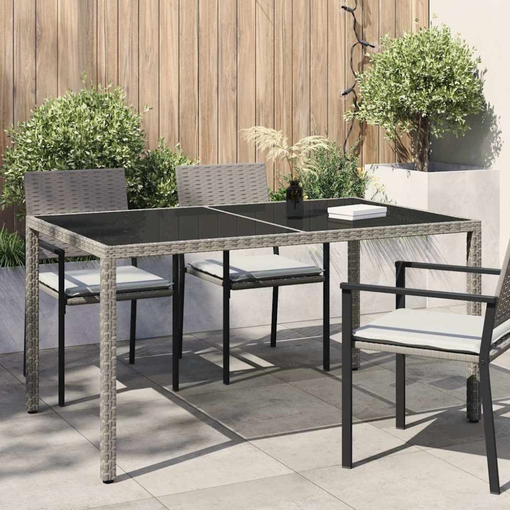 vidaXL Utebord 150x90x75 cm härdat glas och konstrotting grå
