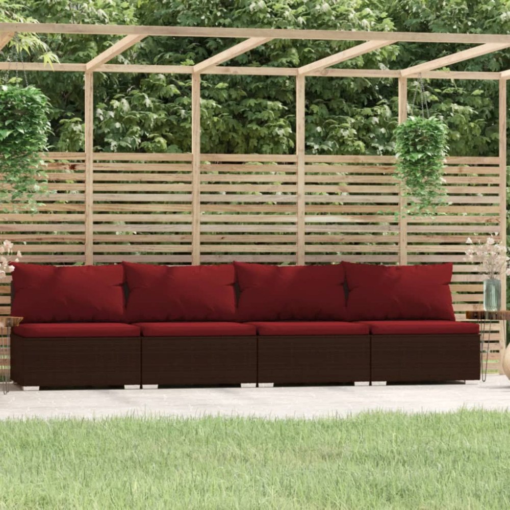 vidaXL Soffa 4-sits med dynor konstrotting brun