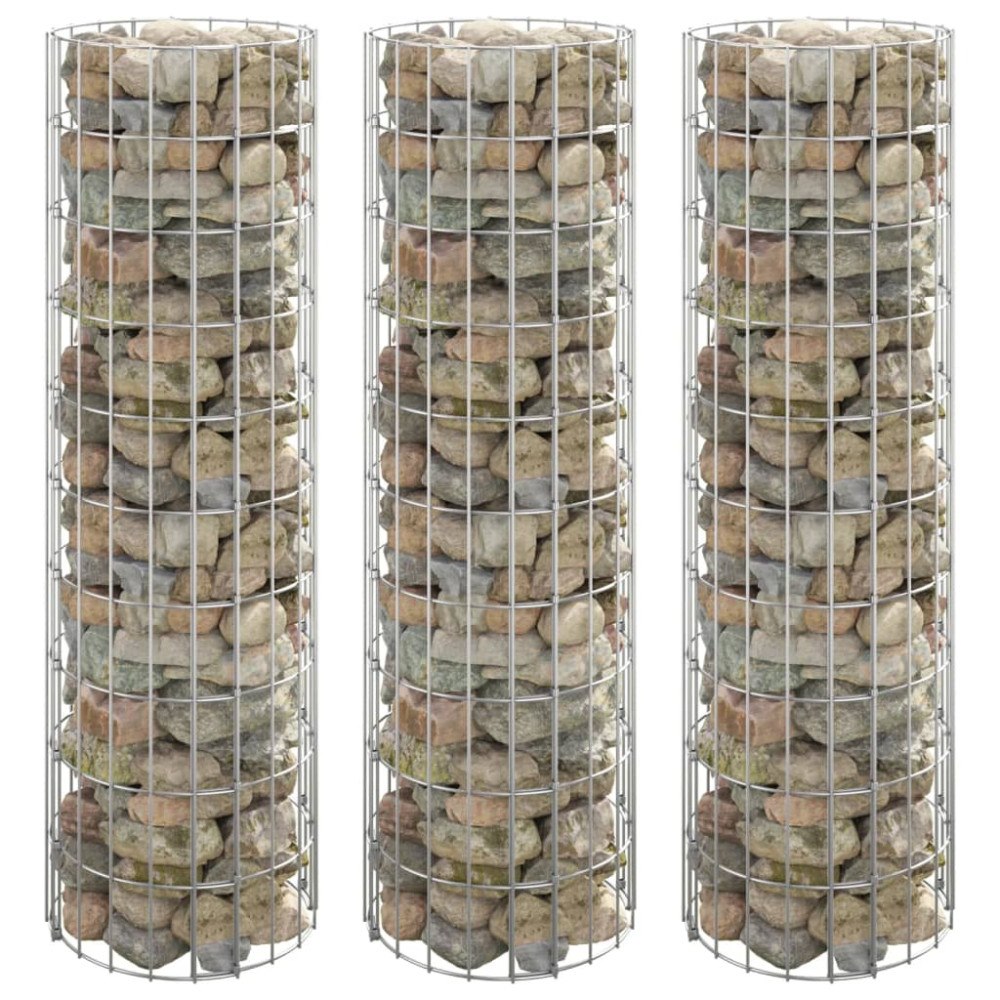 vidaXL Planteringsgabion 3 st upphöjd rund galvaniserat stål Ø30x100cm