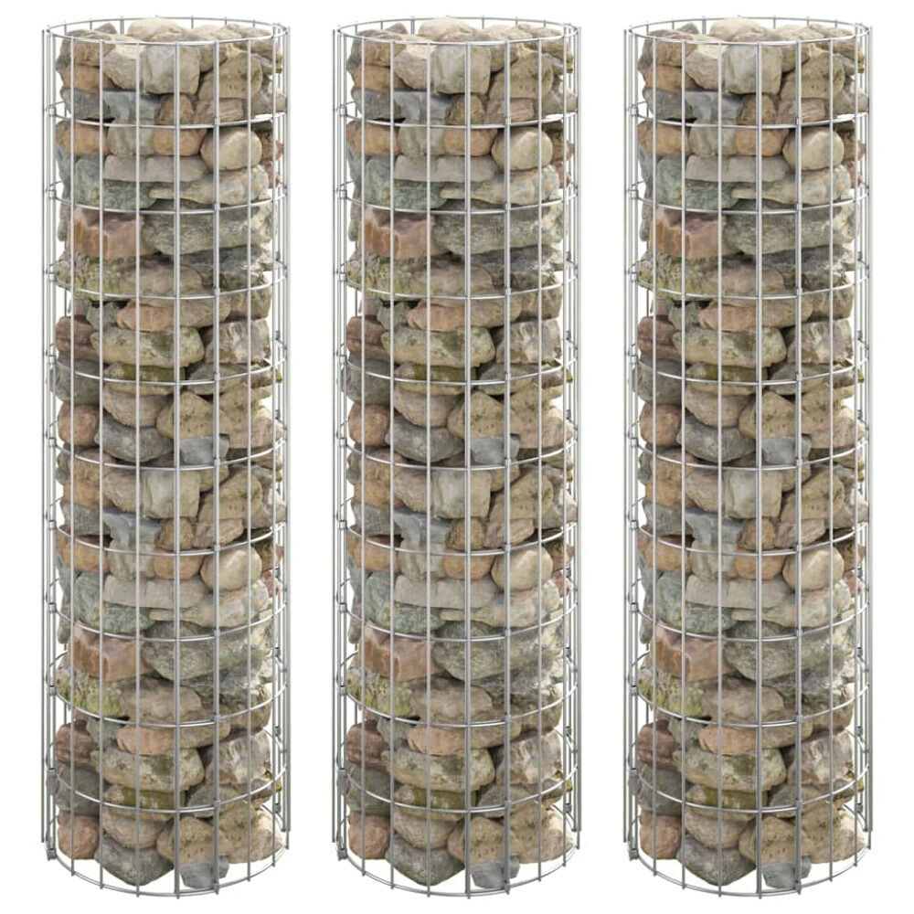vidaXL Planteringsgabion 3 st upphöjd rund galvaniserat stål Ø30x100cm