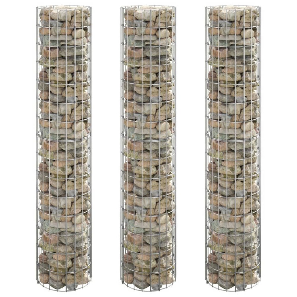 vidaXL Planteringsgabion 3 st upphöjd rund galvaniserat stål Ø30x150cm