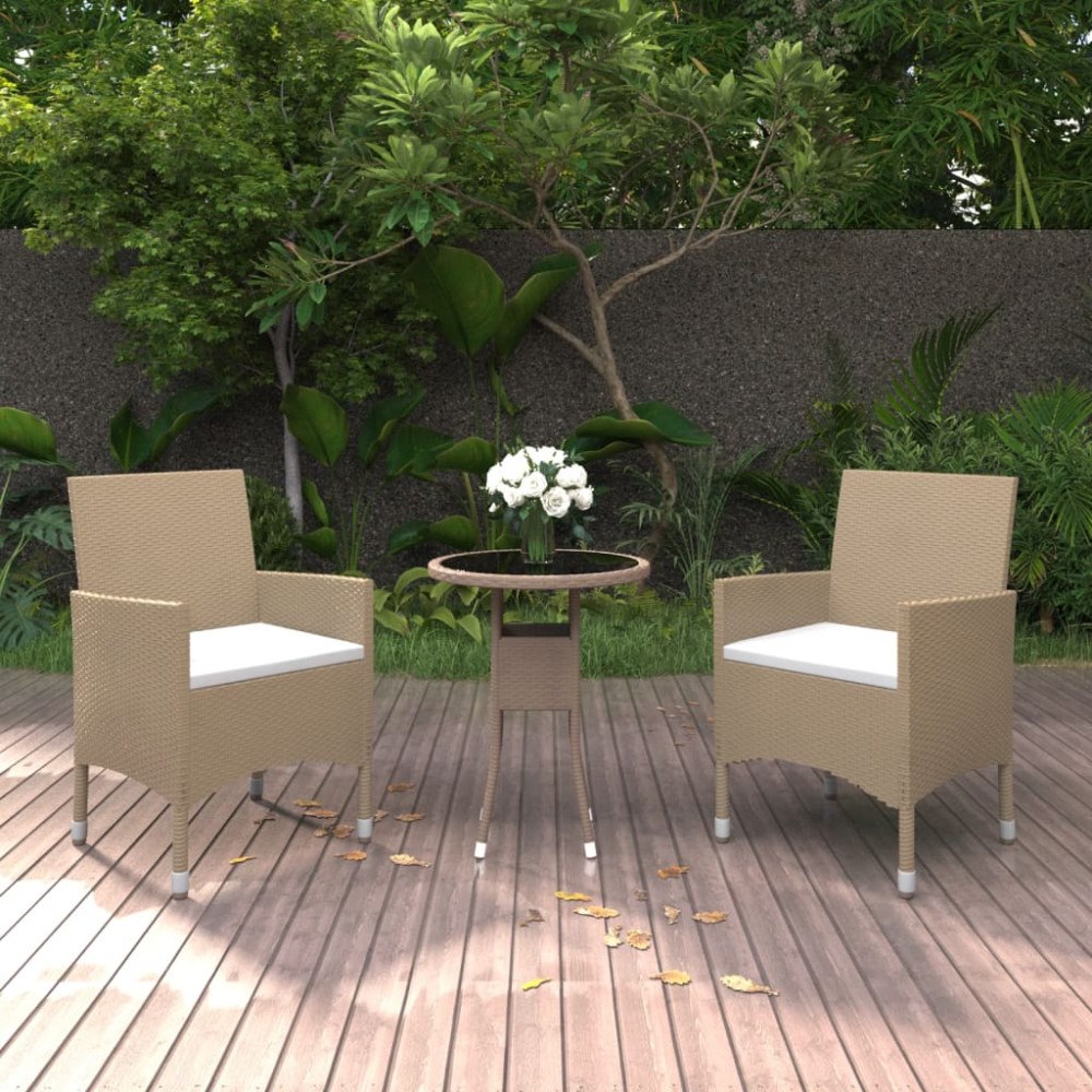 vidaXL Matgrupp för trädgården 3 delar konstrotting beige
