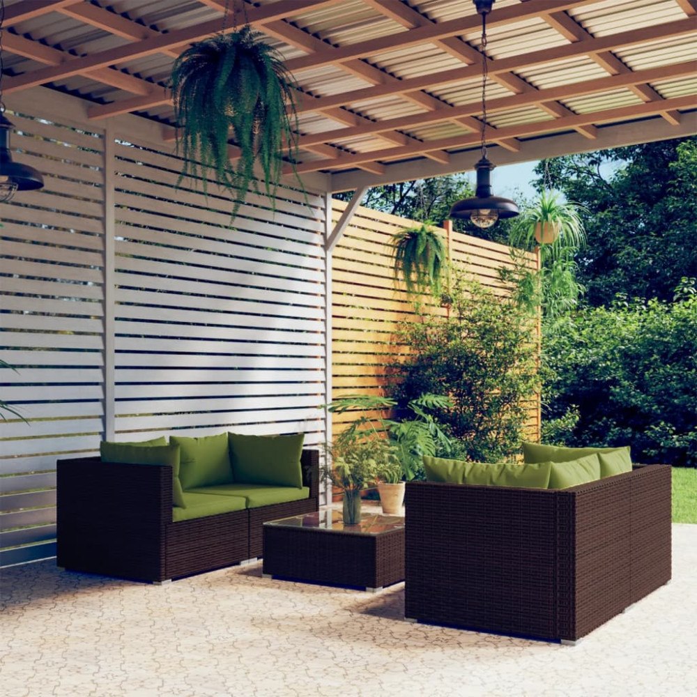 vidaXL Loungegrupp med dynor 5 delar konstrotting brun