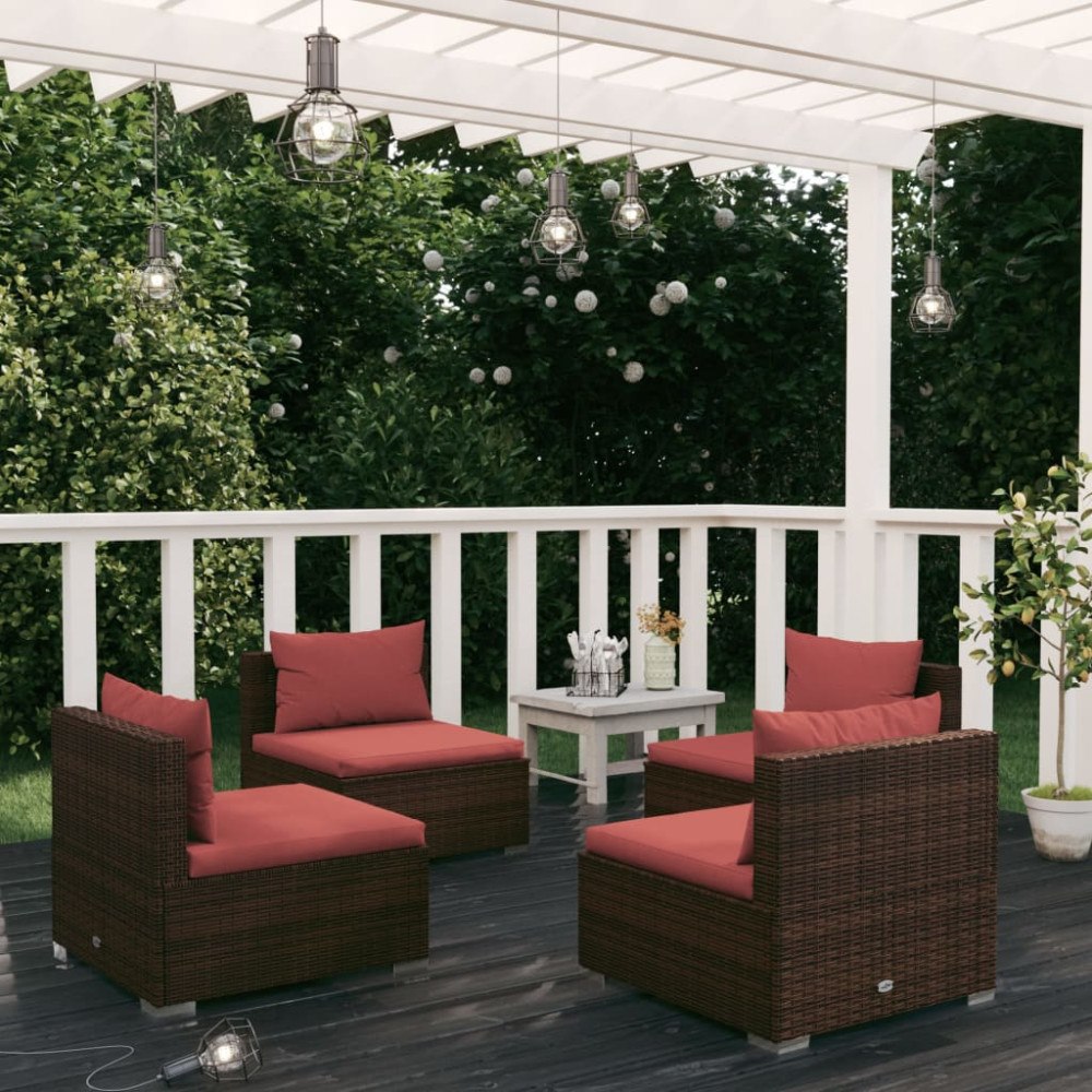 vidaXL Loungegrupp för trädgården med dynor 4 delar konstrotting brun