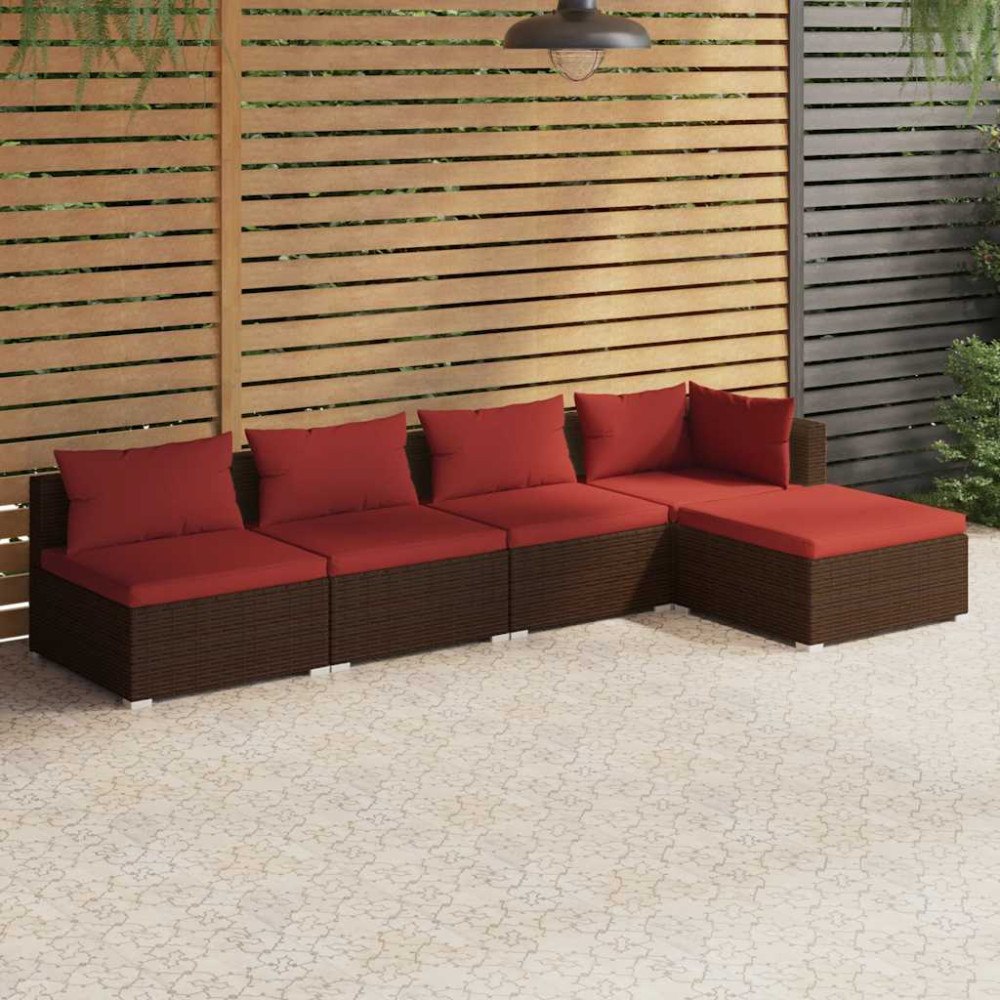 vidaXL Loungegrupp med dynor 5 delar konstrotting brun